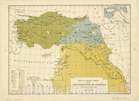 Map : Turkey 1915, Part of Asiatic Turkey showing distribution of peoples : compiled from available sources, Antique Vintage Reproduction