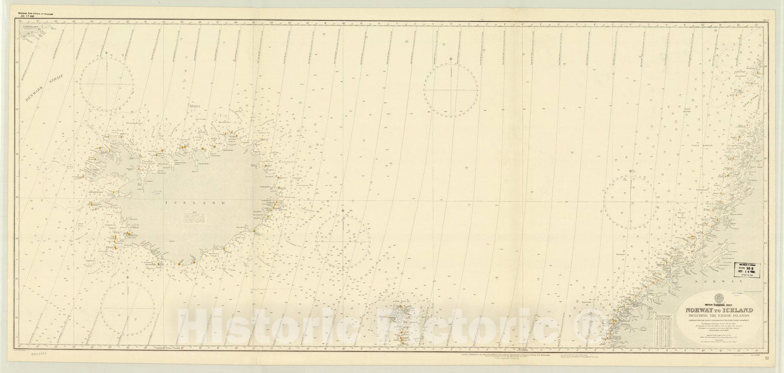 Map : Norway to Iceland including the Faeroe Islands 1937, Norway to Iceland including the Faeroe Islands , Antique Vintage Reproduction