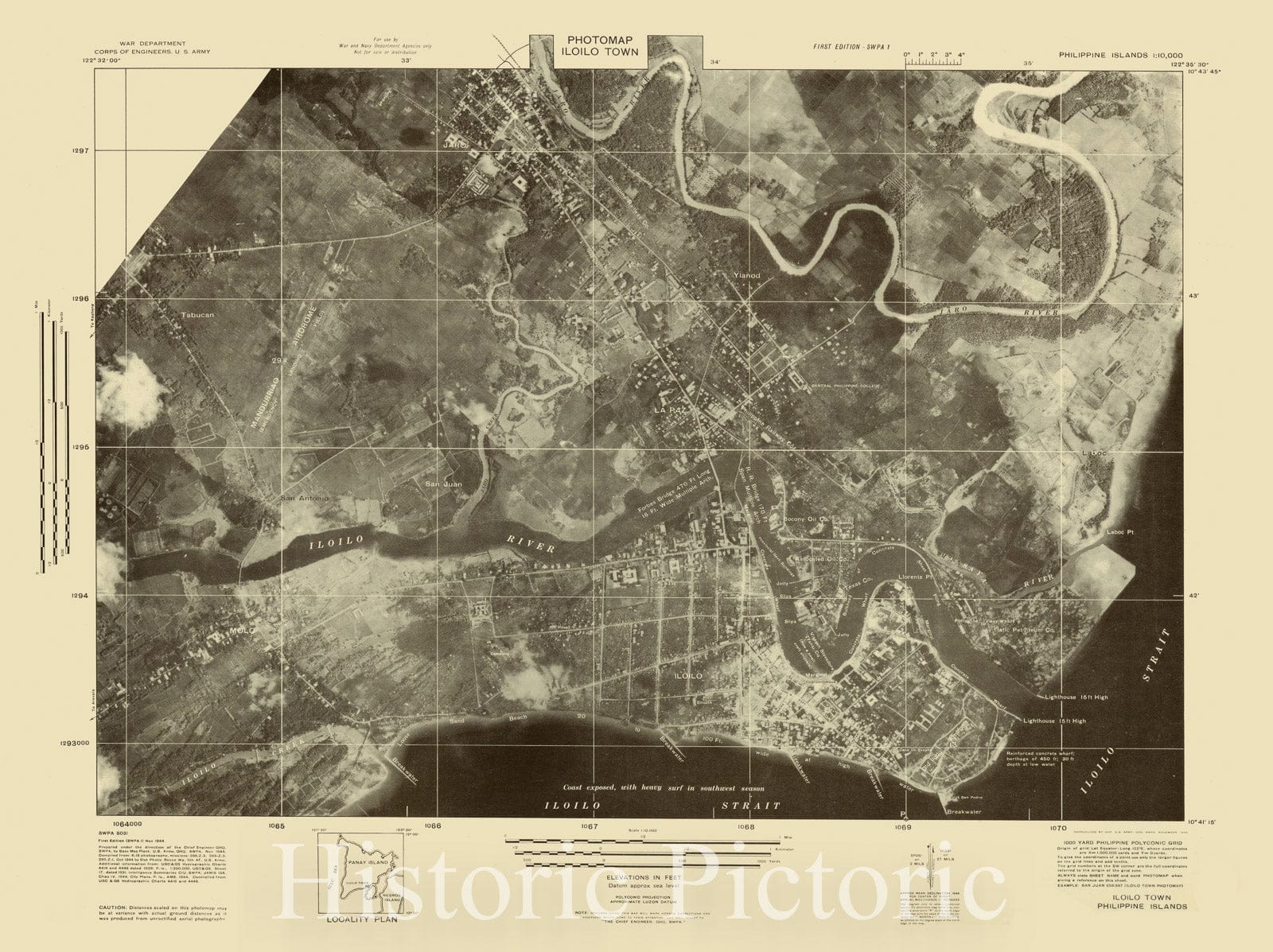 Map : Photomap Iloilo Town Philippine Islands 1944, Photomap Iloilo Town Philippine Islands 1:10,000 , Antique Vintage Reproduction