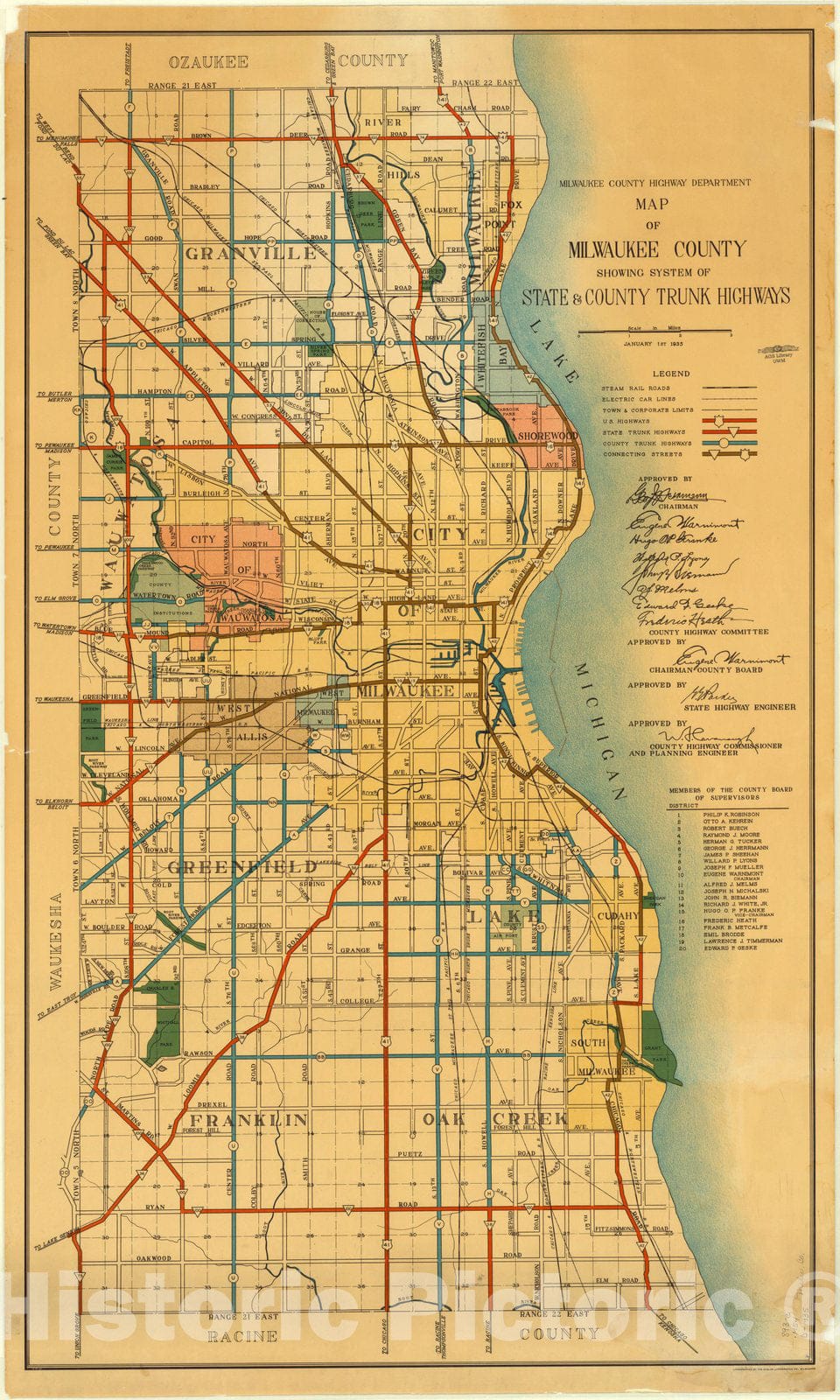 Map : Milwaukee County, Wisconsin 1935, Map of Milwaukee County showing system of state & county trunk highways , Antique Vintage Reproduction