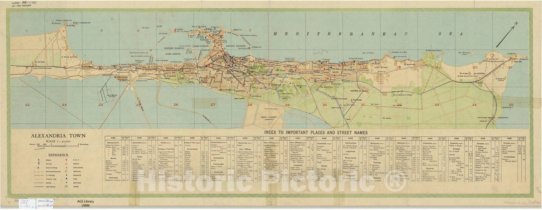Map : Alexandria, Egypt 1951 2, Guide plan of Alexandria, Antique Vintage Reproduction