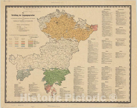 Map : Austria 1916, Die Verteilung der Umgangssprachen in den im Reichstrate vertretenen Konigreichen und . Dezember 1910 , Antique Vintage Reproduction