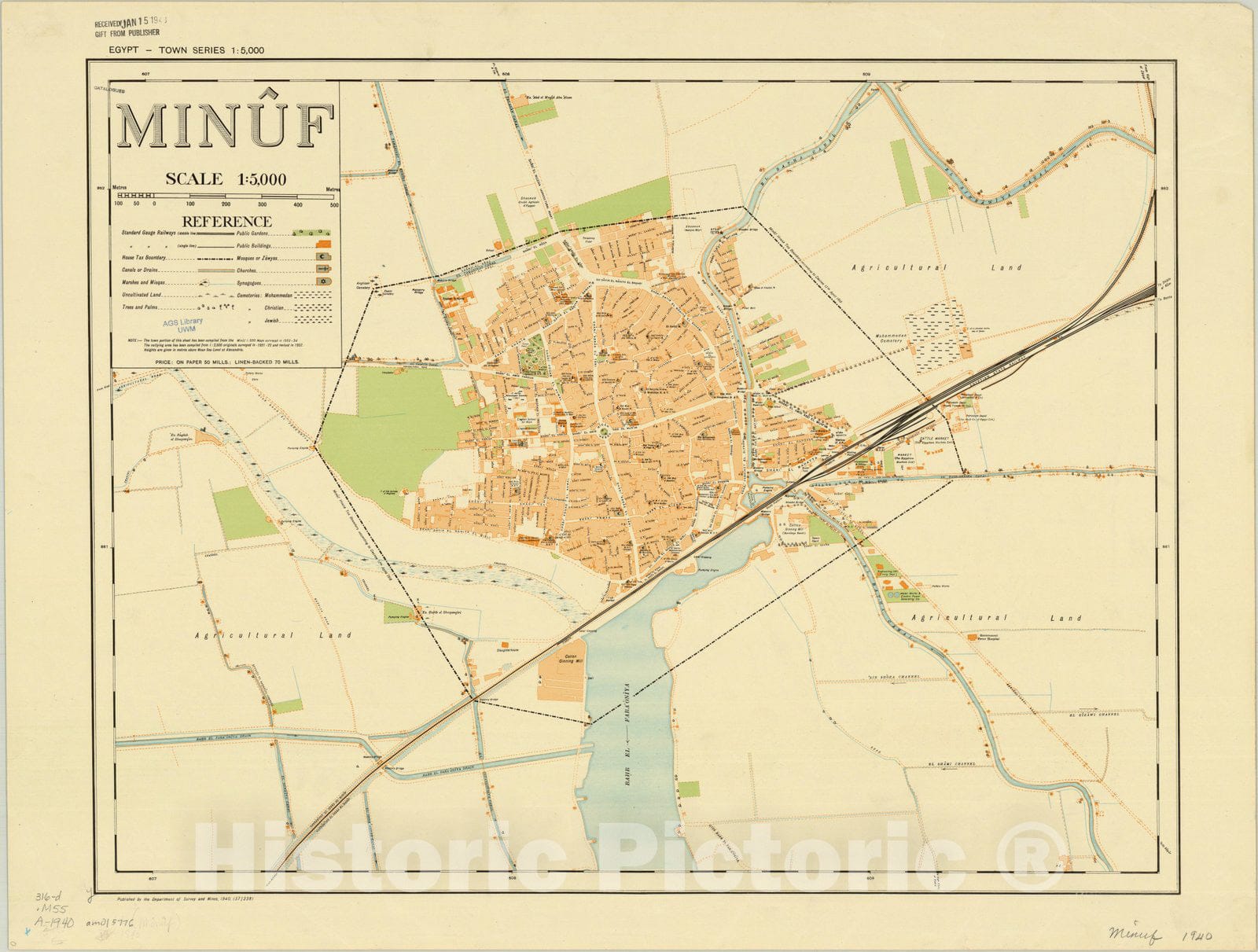 Map : Minu?f, Egypt 1940, Egypt town series 1: 5,000. Minuf., Antique ...