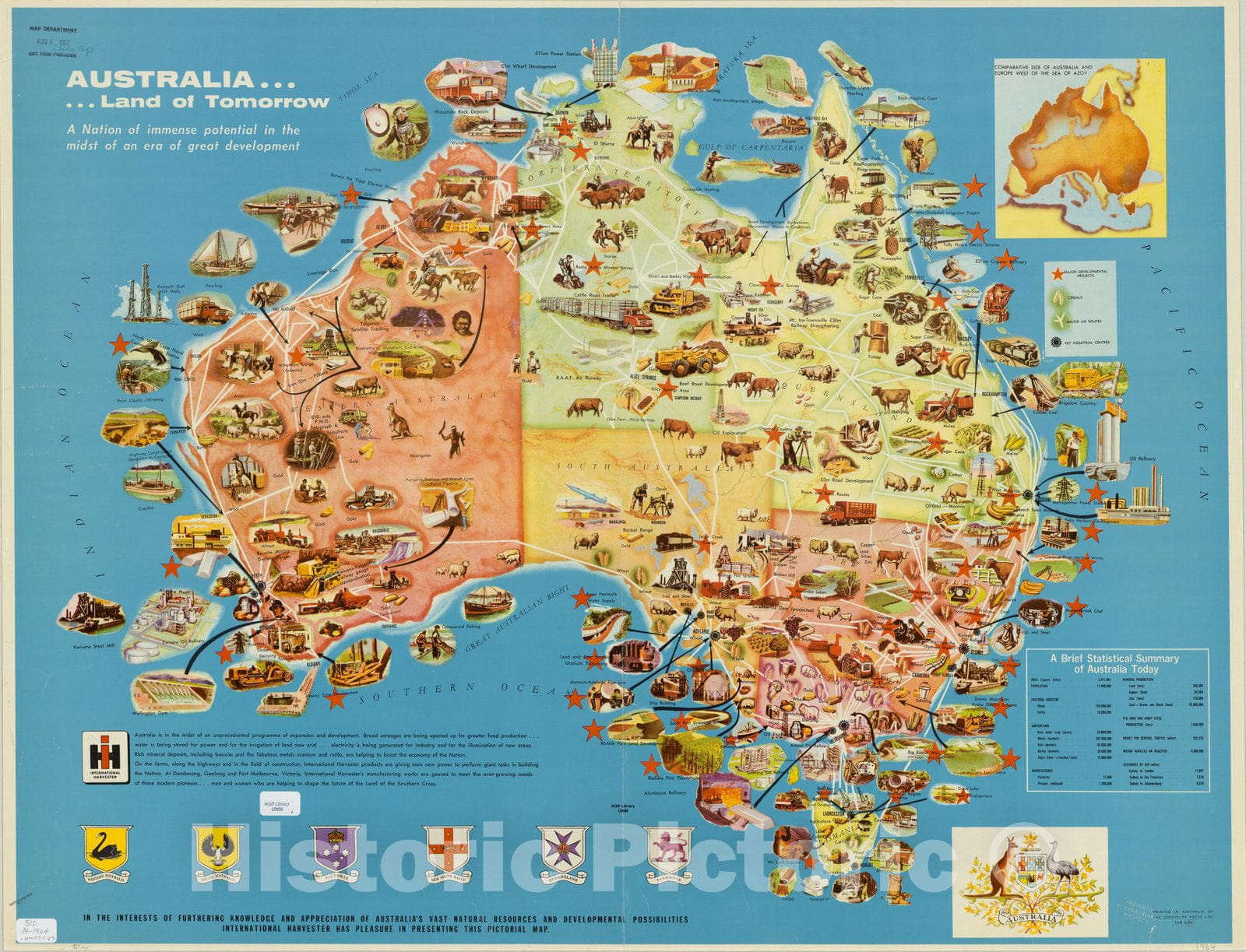 Map : Australia 1964, Australia - land of tomorrow : a nation of immense potential in the midst of an era of great development , Antique Vintage Reproduction