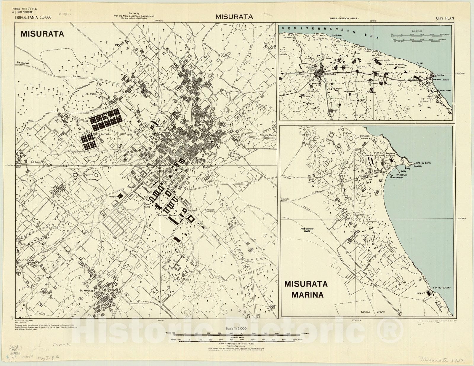 Map : Mis?ra?tah, Libya 1943, Misurata : city plan , Antique Vintage R ...