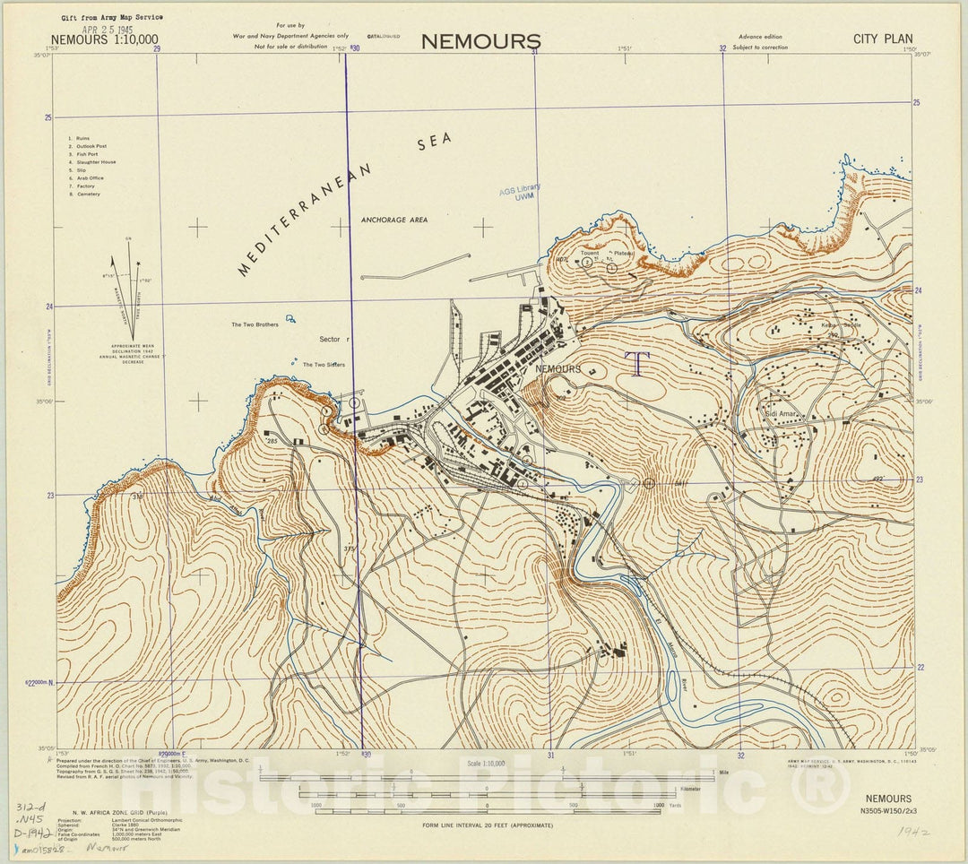 Map : Ghazaouet, Algeria 1942, Nemours, city plan , Antique Vintage Reproduction