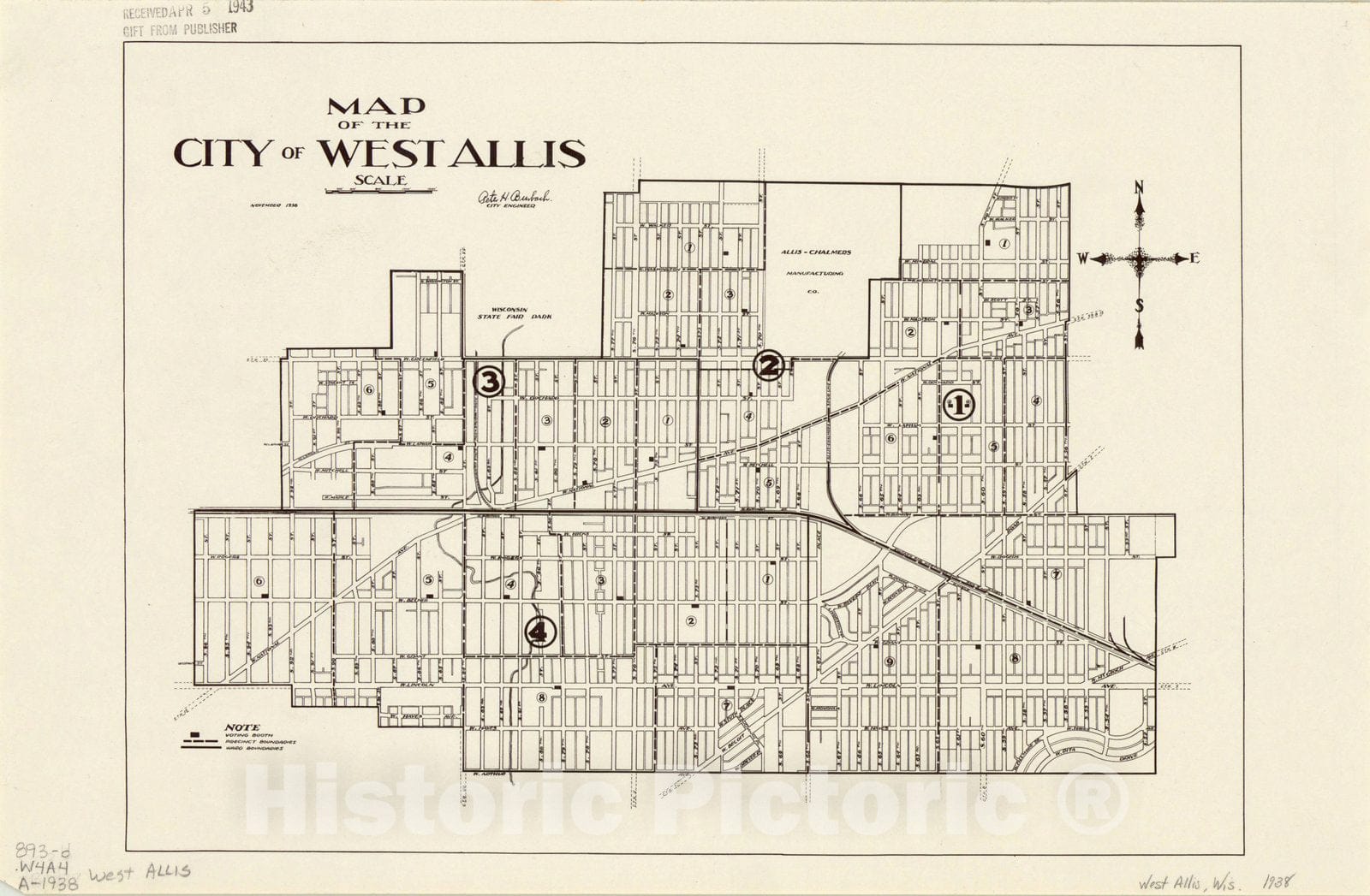 Map : West Allis, Wisconsin 1938, Map of the city of West Allis, Antique Vintage Reproduction