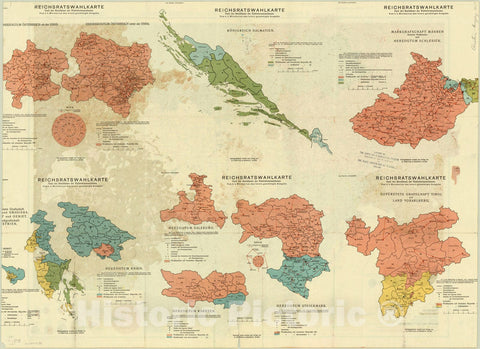 Map : Austria 1918 1, G. Freytags Volker- und Sprachenkarte von Osterreich-Ungarn , Antique Vintage Reproduction