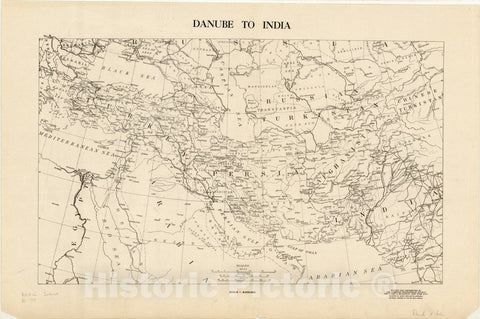 Map : Southwest Asia 1915, Danube to India , Antique Vintage Reproduction