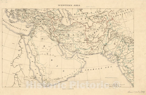 Historic Map : Western Asia 1918, Western Asia [base map of western Asia showing Turkey, Persia, Afghanistan, Arabia, etc. showing boundaries in color]., Antique Vintage Reproduction