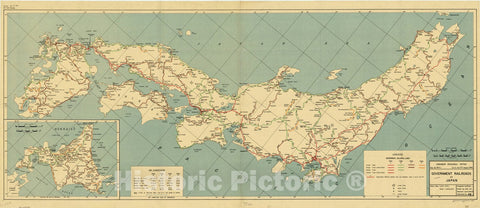 Map : Japan 1945, Government railroads of Japan , Antique Vintage Reproduction