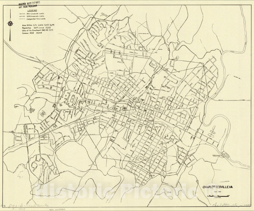 Map : Charlottesville, Virginia 1949, Charlottesville, Va., Antique Vintage Reproduction
