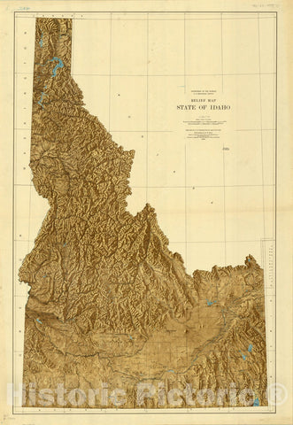 Map : Idaho 1926, Relief map, state of Idaho , Antique Vintage Reproduction