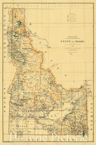 Map : Idaho 1891, State of Idaho , Antique Vintage Reproduction