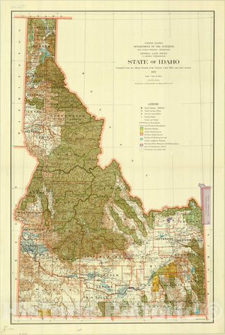 Map : Idaho 1932, State of Idaho , Antique Vintage Reproduction
