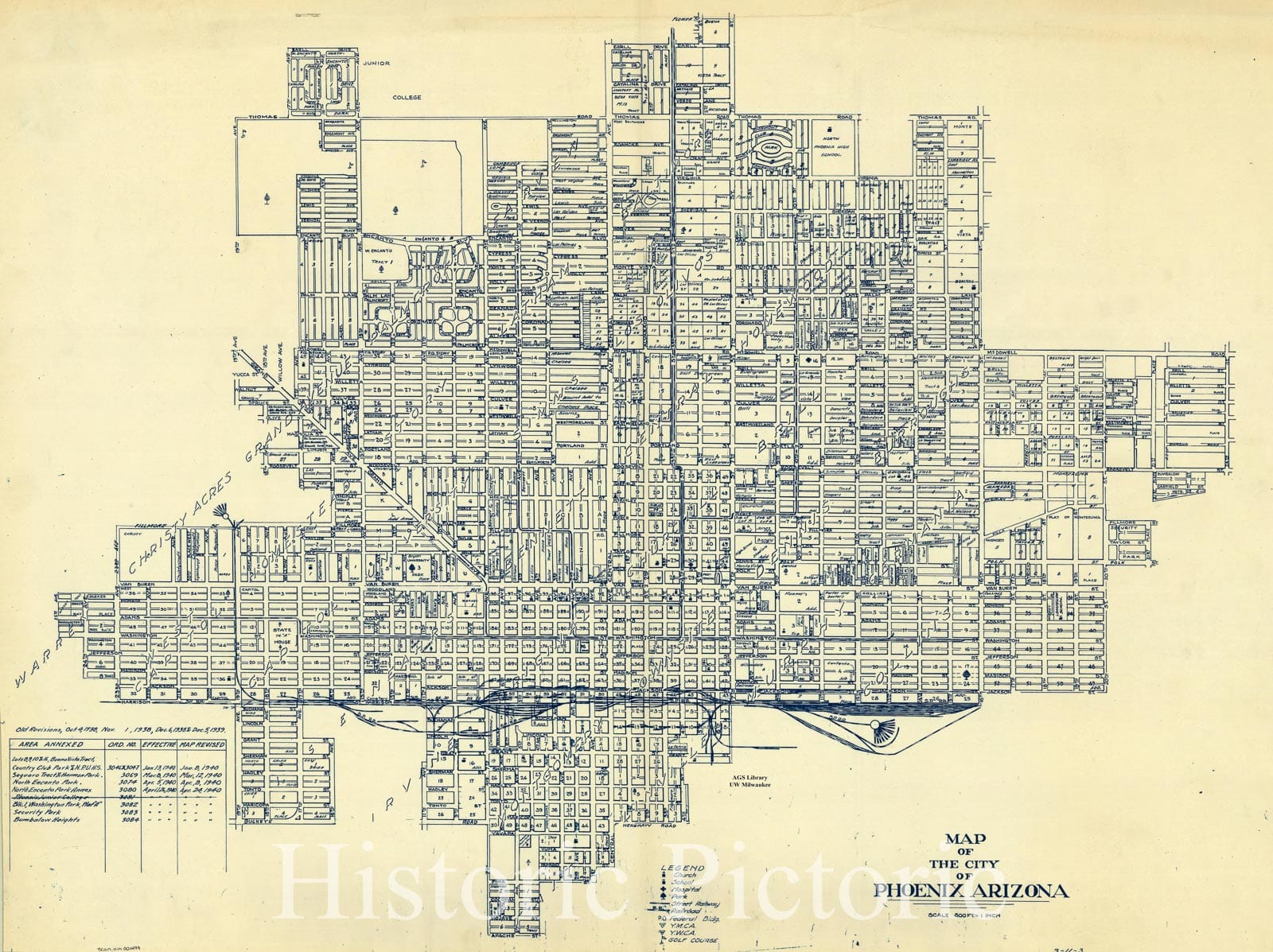 Map : Phoenix, Arizona 1940, Map of the city of Phoenix, Arizona, Antique Vintage Reproduction