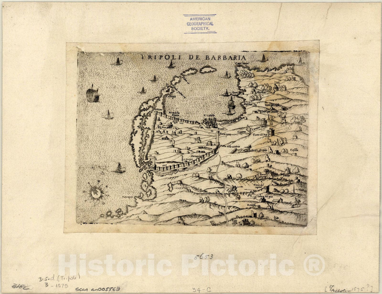 Map : Tripoli (Libya) 1575, Tripoli de Barbaria, Antique Vintage Reproduction