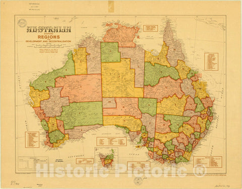 Map : Australia 1949, Antique Vintage Reproduction