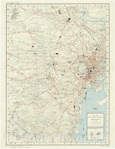 Map : Tokyo, Japan 1954, City map, central Tokyo corrected to 1954 , Antique Vintage Reproduction