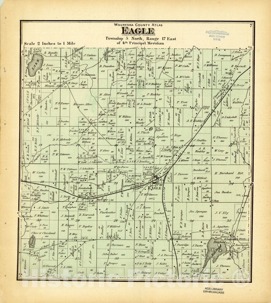 Map : Waukesha County, Wisconsin 1873 1, Antique Vintage Reproduction