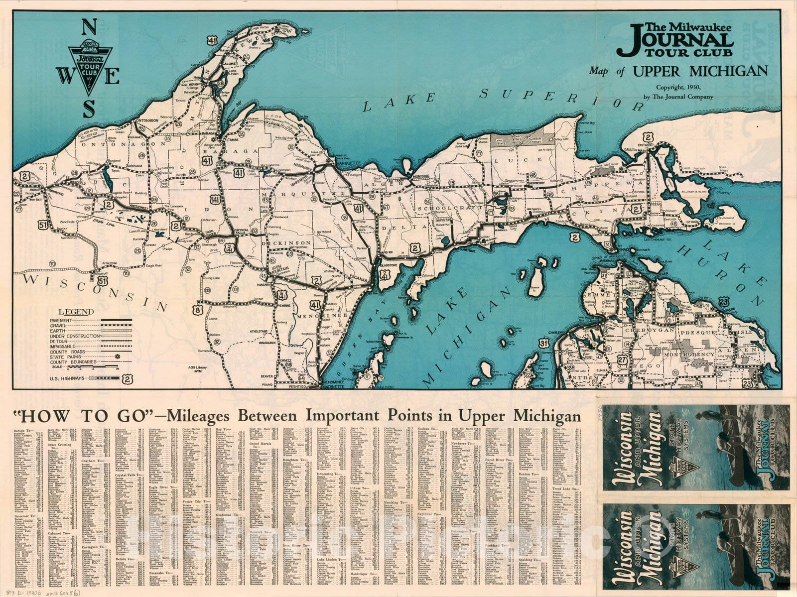 Map : Wisconsin 1930, Wisconsin and Upper Michigan, state highway systems , Antique Vintage Reproduction