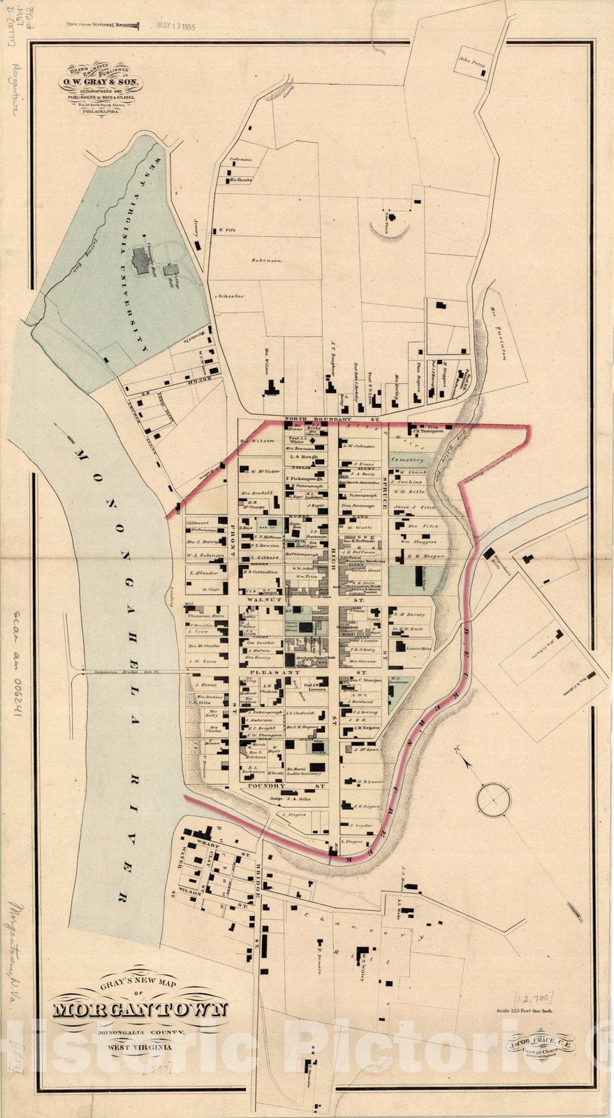 Map : Morgantown (West Virginia) 1877, Gray's new map of Morganown, Monongalia County, West Virginia , Antique Vintage Reproduction