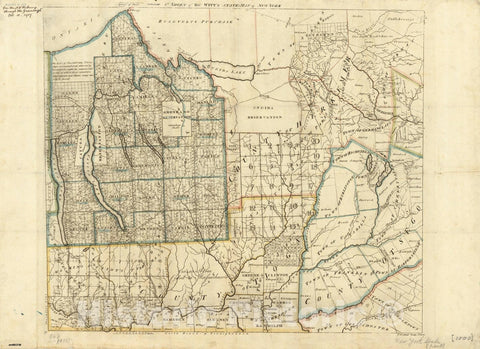 Map : Central New York State (1793), 1st sheet of De Witt's State-map of New-York, Antique Vintage Reproduction