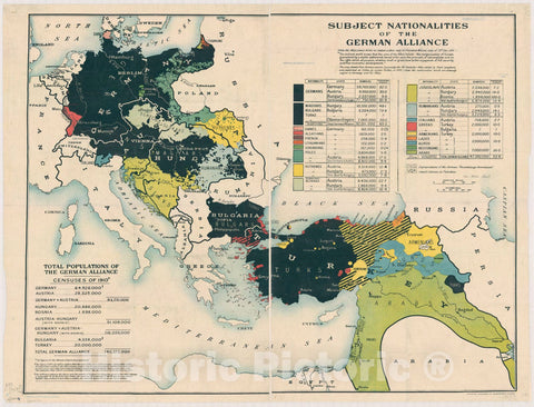 Map : Europe and Asia 1917, Subject nationalities of the German alliance