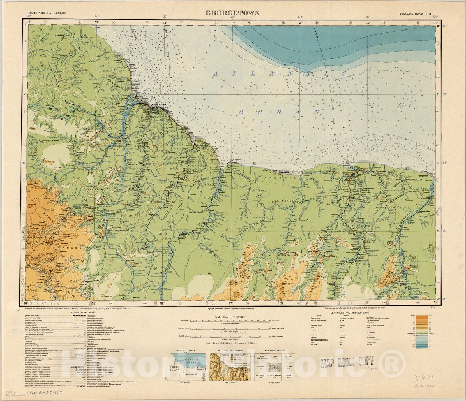 Map : Georgetown, Guyana 1930, Map of Hispanic America, Antique Vintage Reproduction