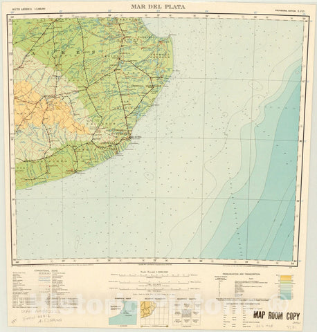 Map : Mar Del Plata, Argentina 1935, Map of Hispanic America, Antique Vintage Reproduction