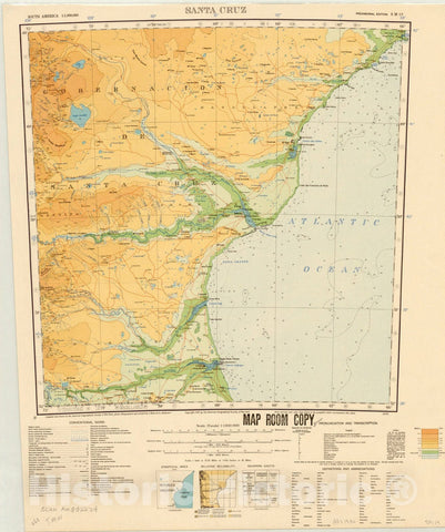 Map : Santa Cruz, Argentina 1930, Map of Hispanic America, Antique Vintage Reproduction