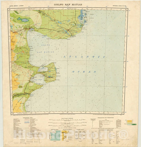 Map : Golfo San Mateas, Argentina 1935, Map of Hispanic America, Antique Vintage Reproduction