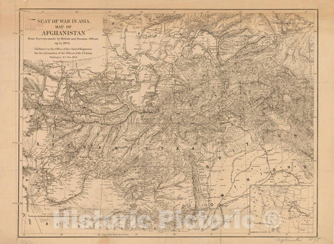Map : Afghanistan 1878, Seat of war in Asia, map of Afghanistan : from surveys made by British and Russian officers up to 1875 , Antique Vintage Reproduction