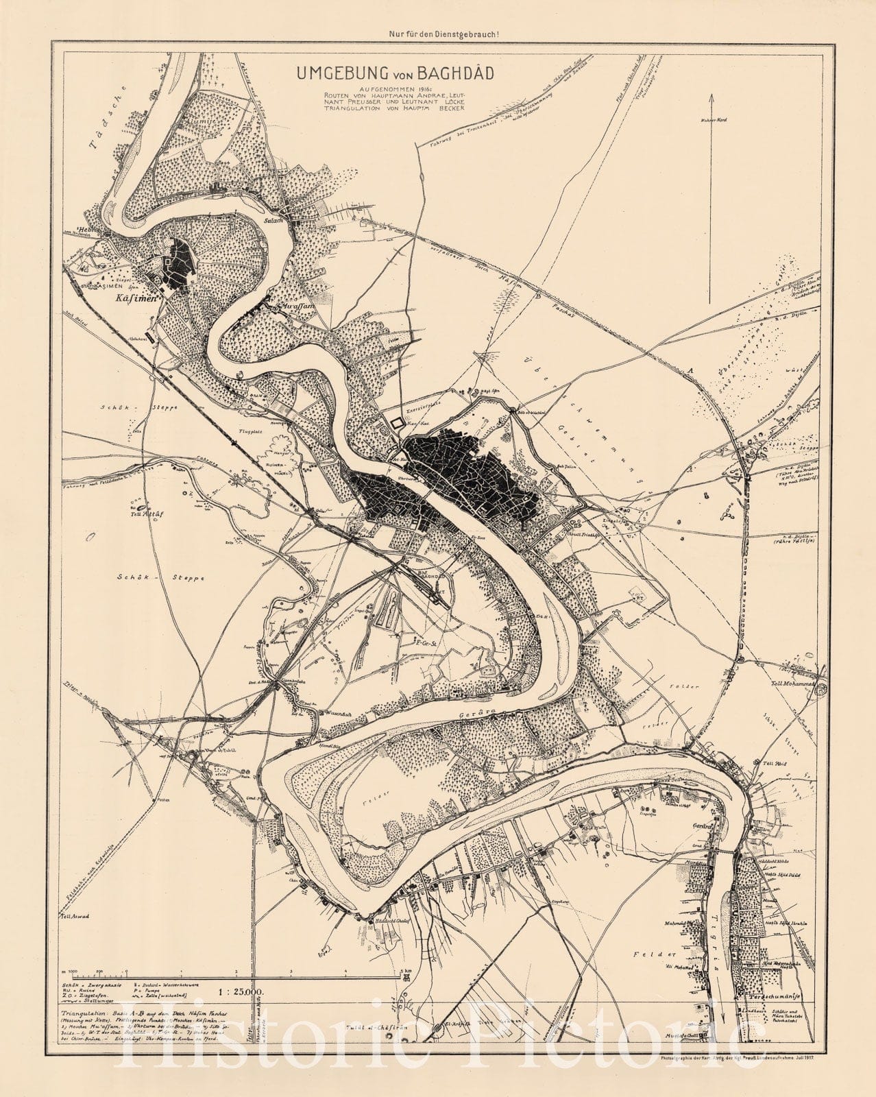 Map : Baghdad, Iraq 1917, Umgebung von Baghdad : aufgenommen 1916 , Antique Vintage Reproduction