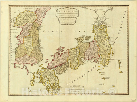 Historic Map : Japan 1794, The Empire of Japan : divided into seven principal parts and subdivided into sixty-six kingdoms; with the Kingdom of Corea, from Kempfer and the Portuguese
