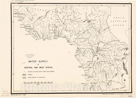 Map : Africa 1942, Water supply in central and west Africa , Antique Vintage Reproduction
