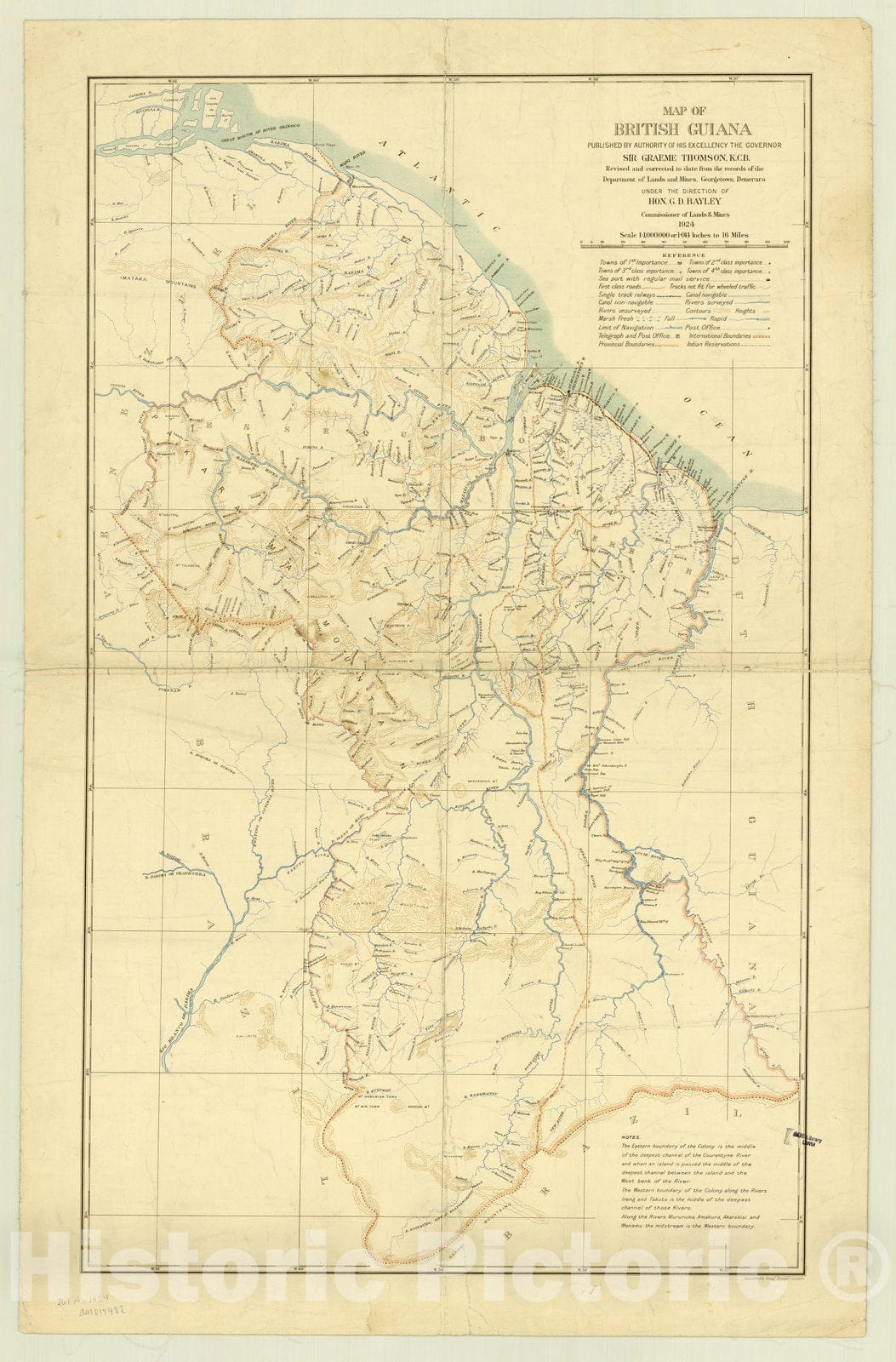 Map : Guyana 1924, Map of British Guiana , Antique Vintage Reproduction