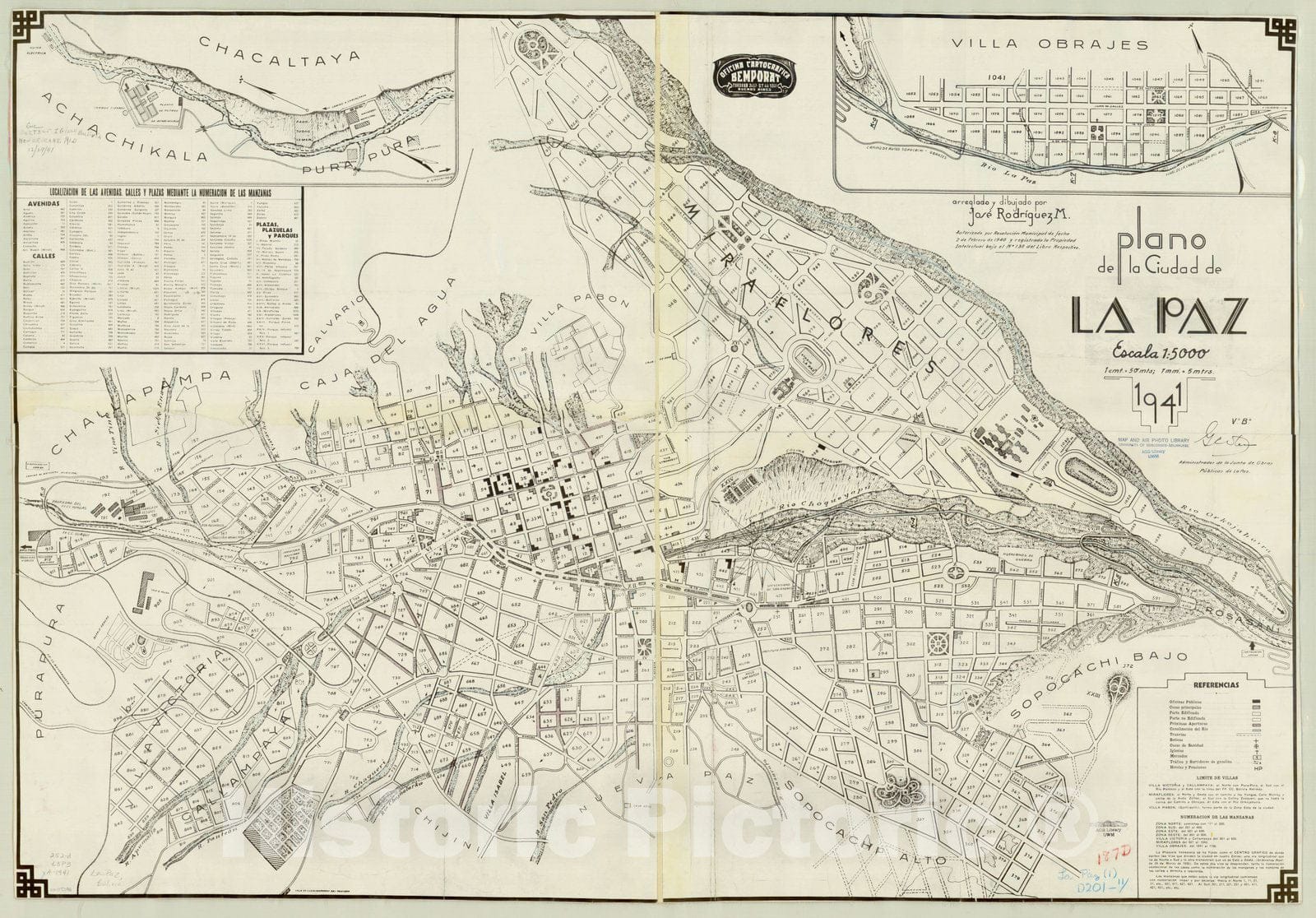 Map : La Paz, Bolivia 1941, Plano de la Ciudad de La Paz , Antique Vintage Reproduction