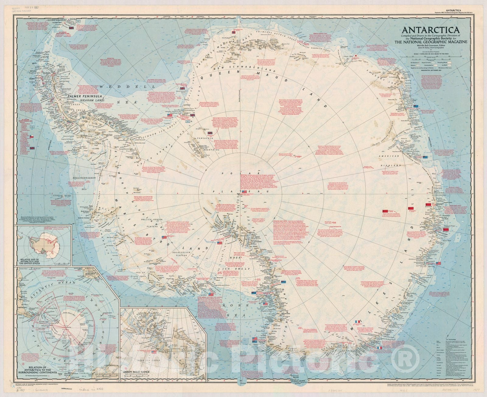 Map : Atarctica 1957, Antarctica , Antique Vintage Reproduction