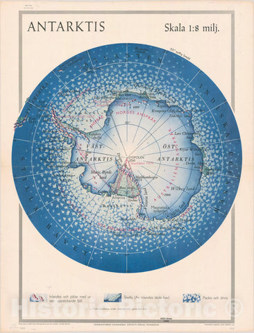Map : Antarctica 1957, Antarktis, Antique Vintage Reproduction