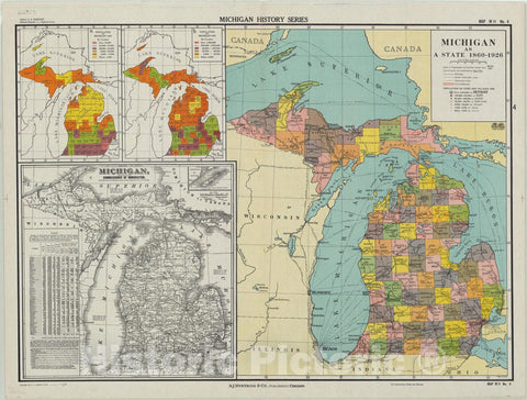 Map : Michigan 1926, Michigan as a state 1860-1926, Antique Vintage Reproduction