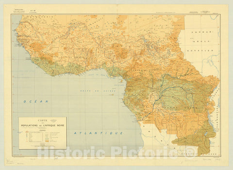Map : Africa 1962, Carte des populations de l'Afrique Noire , Antique Vintage Reproduction