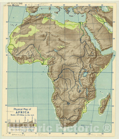 Map : Africa 1948, Physical map of Africa, Antique Vintage Reproduction