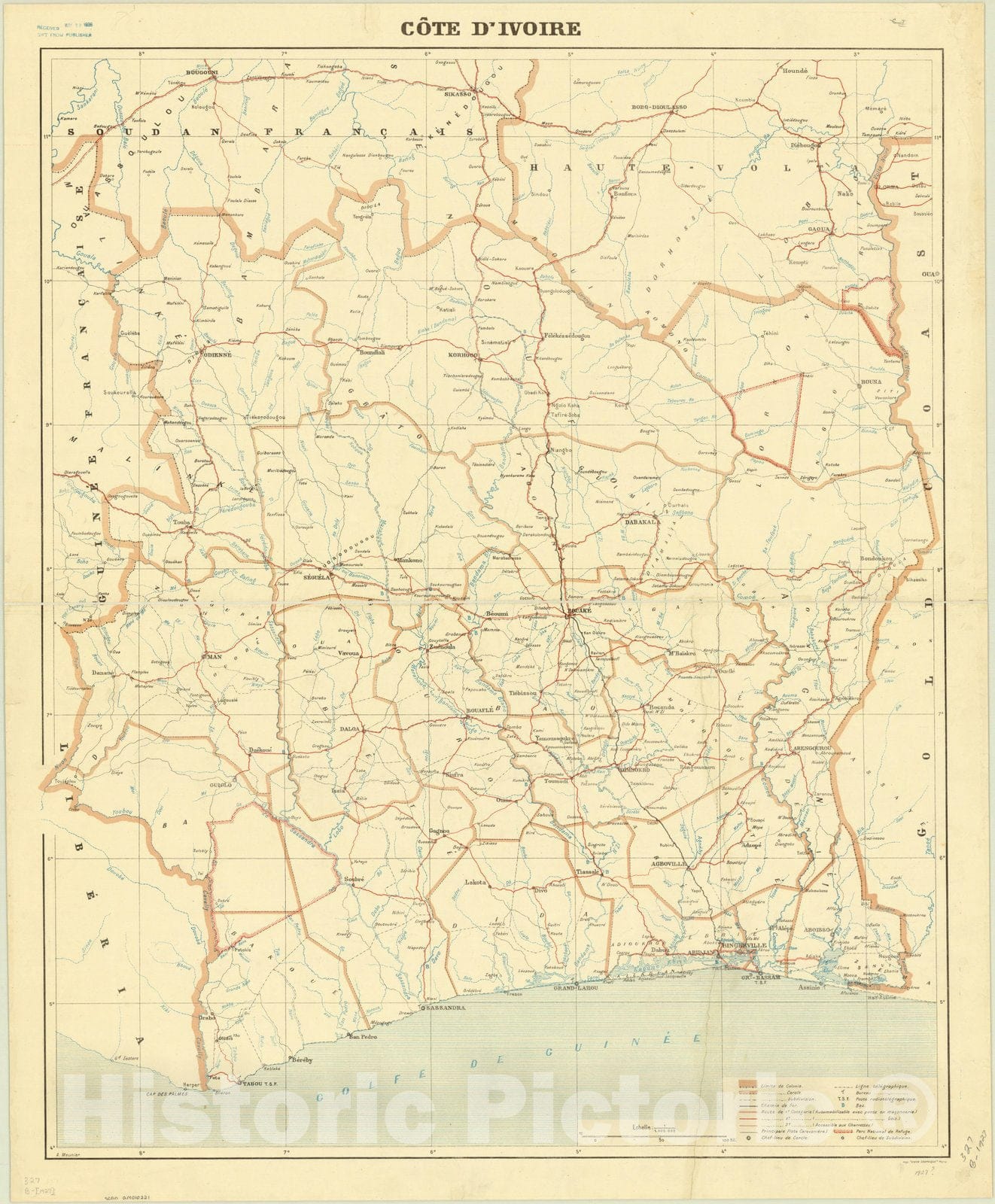 Map : Cote d'Ivoire 1927, Co?te d'Ivoire , Antique Vintage Reproduction