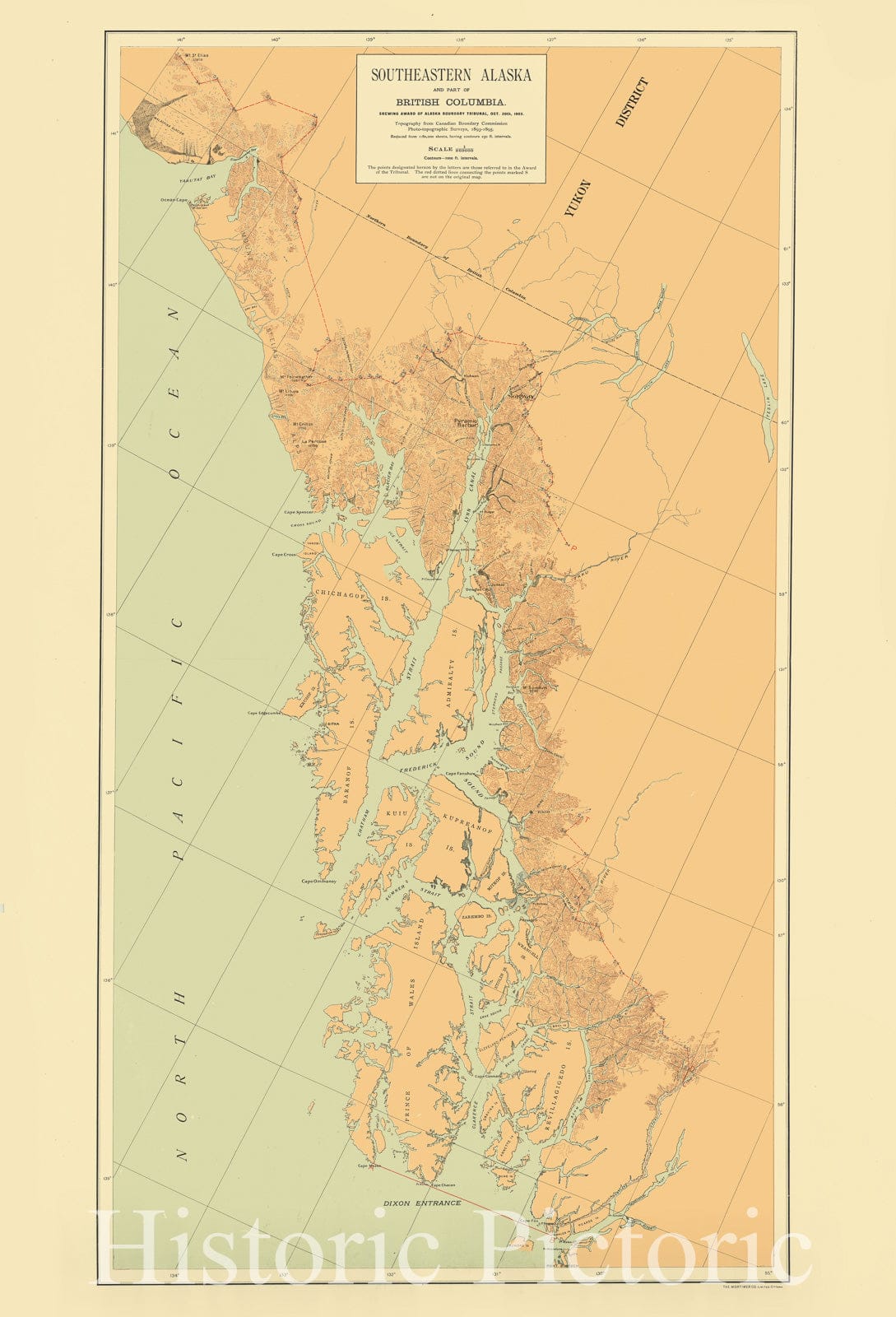Map : Alaska 1903, Southeastern Alaska and part of British Columbia : shewing award of Alaska Tribunal, Oct. 20th, 1903, Antique Vintage Reproduction