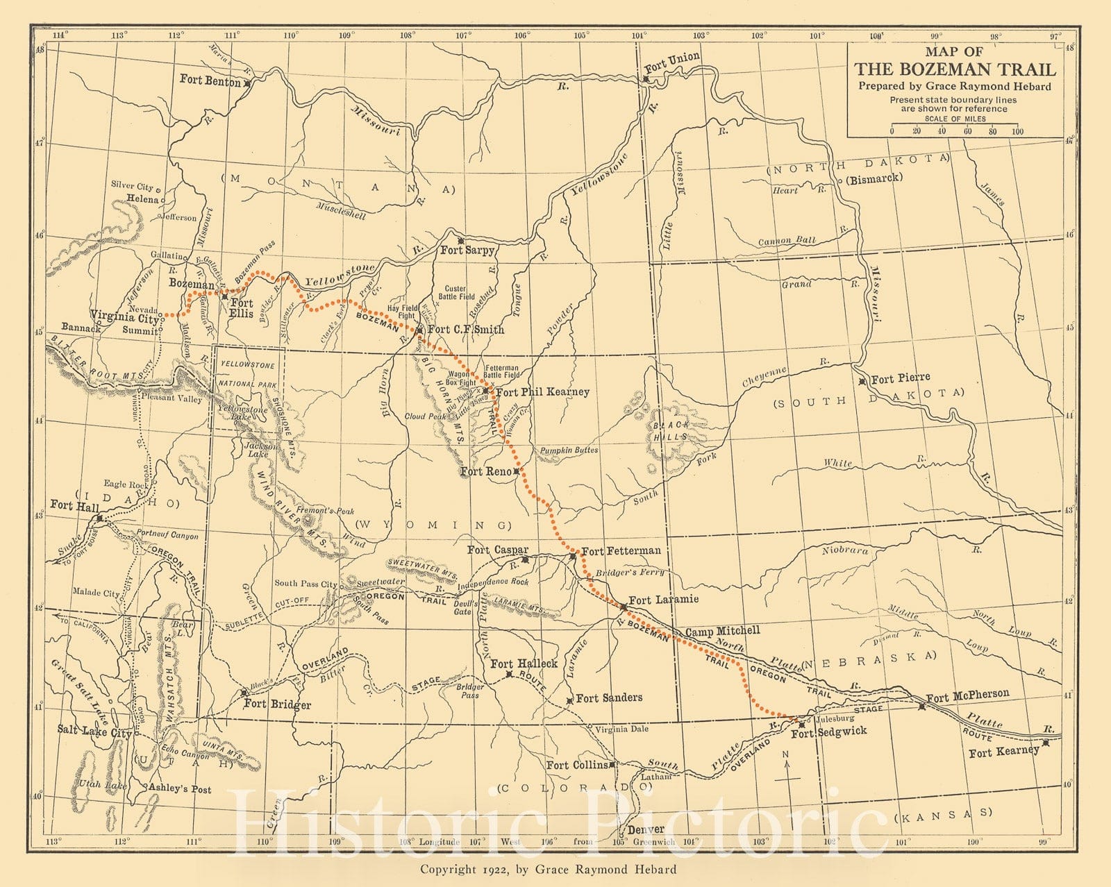 Map : Bozeman, Montana 1994, Map of the Bozeman Trail , Antique Vintage Reproduction