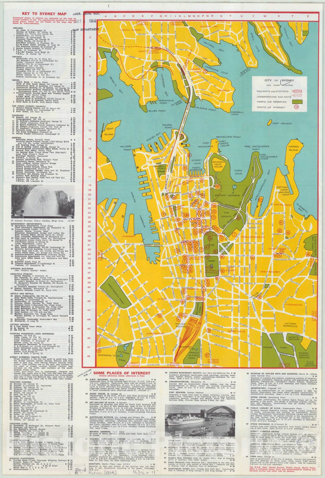 Map : Sydney, New South Wales, Australia 1962, Sydney tourist map [cartographic material] , Antique Vintage Reproduction