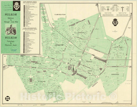 Map : Welkom, South Africa 1964, Welkom reference & through-route map , Antique Vintage Reproduction