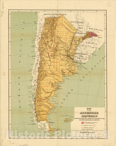 Map : Argentina 1893, Map of the Argentine Republic : reproduced from the latest map published by the Argentine Geographical Institute, Antique Vintage Reproduction