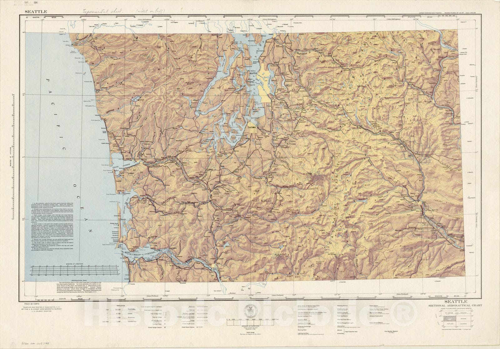 Map Seattle, Washington 1941 2, Seattle sectional aeronautical chart